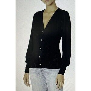 PAIGE Women’s Danica Black Button Up Lightweight Ribbed Cardigan Size Medium
